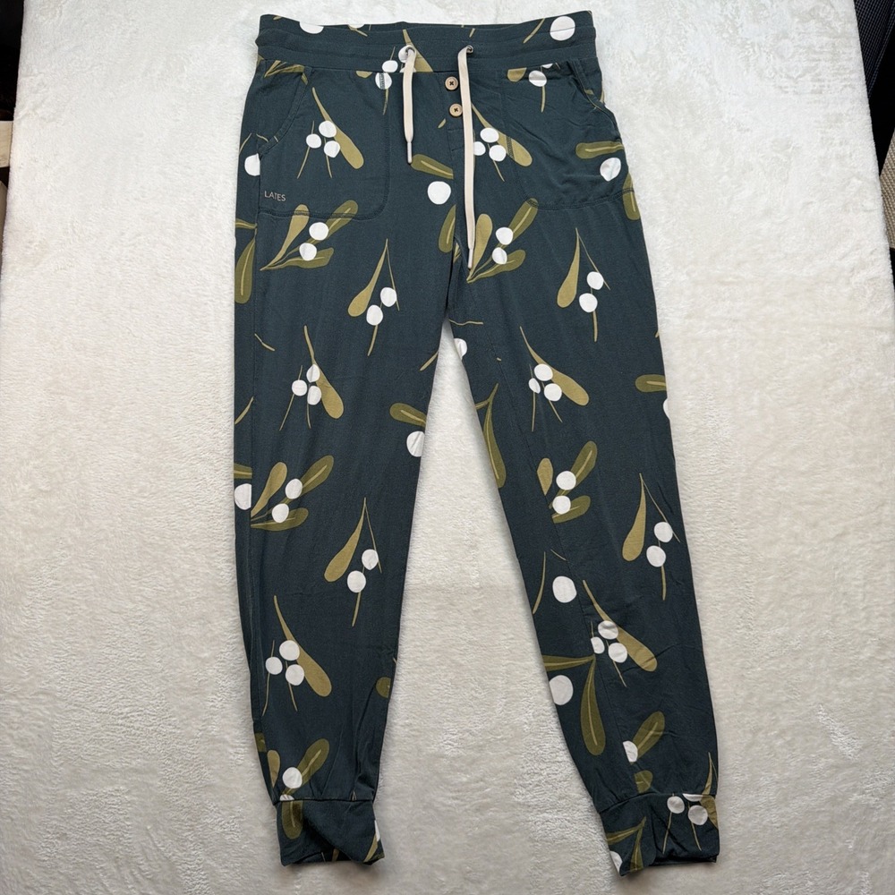 Lates By Kate Modal Pajama Set Women's Medium Olive Botanical Jogger Lounge‎ - Picture 8 of 16